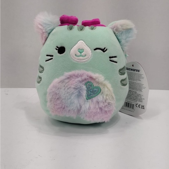 Squishmallow Corina Mint Green Plush Cat Toy with Pink Bow 5” - Picture 1 of 6